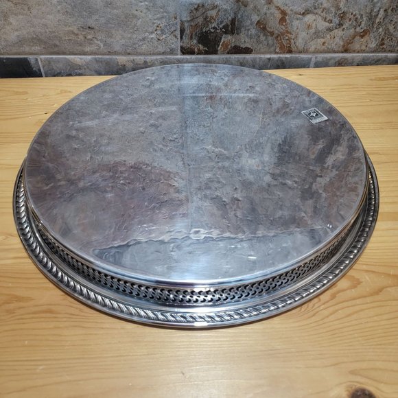 VTG International Silver Round Metal Platter Chased Reticulated Detail - Picture 6 of 12